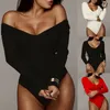 Womens Jumpsuits Rompers Fashion Women Knit Sexy Long Sleeve Short Romper Off Shoulder Jumpsuit Stretch Bodysuit Leotard Ribbed Top Blouse 230329