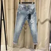 Menans Jeans mode luxe merk TB Jeans Men Spring herfst jeans hole casual rechte regelmatige stretch denim broek gestreepte heren jeans 230329