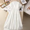 Casual Dresses 2023 Spring Summer Female Fashion Poplin Short Sleeve V-Hals White Long Dress Women Solid Color Simple Dressescasual