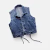 Women's Vests Women's denim vest blue sleeveless women's jacket Korean ultra-thin jeans jacket single breasted shorts oversized vest summer HOWDFEO 230329