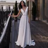 V Neck plus size a line trouwjurken eenvoudige witte satijn boho tuin strand bruidsjurken met kristallen riem sweep trein sexy backless zwangerschap gewaden de mariee CL2102