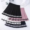 Skirts HighWaisted Elastic Pink Fairy Grunge Black Mini Pleated Woman Fashion Summer Clothes School Girl Uniform 230329