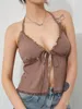 Женские танки Gaono Sexy Split Tie Back Back Top Top Top Women Front V Neck без спинка Cami Night Out Club Party Рубашки Y2K Одежда