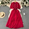 2023 Summer Nowa sukienka Premium kontrast drewniana sukienka z frędzlami z frędzlami z owiniętymi rękawami w talii Duża sukienka Temperament Temperament