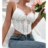 Débardeurs pour femmes Blanc Dentelle Floral Épissé Sling Bustiers Crop Tops Chic Été Femmes Sans Manches À Volants Garniture Coupe Basse Jarretelles Corsets Camisole