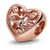 925 ciondoli di perle d'argento per bracciali con ciondoli pandora designer da donna Charms con perline a forma di cuore scintillante in oro rosa