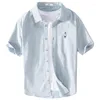 Herren Casual Shirts 2023 Sommer Kurzarm Bär Bestickte Baumwolle Für Herren Bequeme Top Kleidung Camisas De Hombre Chemise