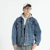 Herenjacks retro hoodies denim herenjack hiphop solide kleur oversized dames mannelijke windjack Jean Hooded Coats streetwear