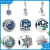 Ciondoli in argento 925 per braccialetti con ciondoli firmati per donna fiocco di neve blu Babbo Natale alce pupazzo di neve sciatore fai da te fine