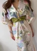 Robes Décontractées Printemps Japon Style Élégant Floral Robe Midi Femmes Vintage Chic Moulante Fête D'anniversaire Robes Femme Mode One Pieces Robe 230329