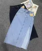 Jupes séoulish été femmes longues Denim Vintage haute Wasit jean femme droite côté fendu Aline crayon 230329