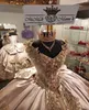 ピンクビーズQuinceanera Dresses Aphiques Ball Gown Sparkly Sweet 16 Year Princess Dress 15年間Vestidos de Anos