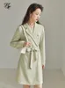 Robes décontractées FSLE Office Lady Notched Full Sleeve Women Dress Spring Solid Button Straigth Women Dress Version coréenne avancée 230329