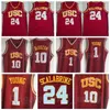 NCAA Basketball USC Trojans College 24 Brian Scalabrine Jersey Man 1 Nick Young Demar DeRozan 10 University Red Team Color Embroidery Shirt Dreating Sport Sale