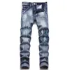 Designer Mens Jeans Pencil Pant gescheurd Hip-Hop High Street Fashion Brand Cotton Pants Motorfiets Borduurwerk Close Fitting Slim Pants Splash Ink Black Jeans