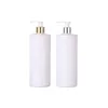 Plastic Packing Matte White Bottle 300ML 500ML Flat Shoulder PET White Black Lotion Press Pump Gold Silver Collar Packaging Cosmetic Refillable Container