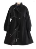 Женские траншевые пальто 2023 Весна осень средней длины куртка ветрящиков Женщины свободно хлопок дождь на открытом воздухе черная верхняя одежда