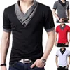 Men's T Shirts ZOGAA Plus Size S-5XL T-shirt Spell Color Collar Short-sleeved Shirt Decorative Buttons Tops Mens Summer Causal Tshirts