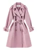 Women's Trench Coats LANMREM Fashion Pink Women DoubleBreasted Long Duster With Belt Lady Windbreaker 2023 Spring Outerwear 2R3888 230329