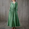 Sukienki zwyczajowe antef z długim rękawem bawełniane lniane sukienki vintage dla kobiet swobodne luźne wiosenne sukienki jesienne eleganckie ubranie 230329