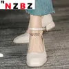 Scarpe eleganti Donna Retro Square Head Mary Jane Tacchi alti 2023 Moda autunno Sandali con fibbia tacco medio Cuoio elegante