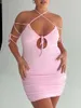 Casual Dresses Fashion Women Bodycon Dress Sleeveless Backless Tie-Up Hollowed Mini For Cocktail Party Club Street Style