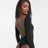 Womens Jumpsuits Rompers Cryptographic black fitness sexy women bodysuit backless long sleeve rompers womens jumpsuit hollow out slim body feminino 230329