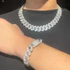 925 Silver Iced Out 3Rows 15mm 18mm Wide Set Free Fire Moissanite Diamond Armband Cuban Link Men Chain