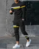 Träningsoveraller för män Joggingsdräkt för män 3D-tryckt Patchwork Långärmad T-shirt Byxor 2 delar Streetwear Casual Träningsoverall Herr Överdimensionerade toppar W0328