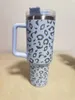 Vaso de leopardo de 40 oz con asa y pajita Taza de viaje con aislamiento de acero inoxidable Vasos con aislamiento Mantenga las bebidas frías 16 colores