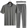 Men's Tracksuits Plus size sports suit men's ice silk short sleeve T-shirt summer running speed dry two-piece set tracksuit men 8XL men clothing W0329