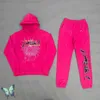 Heren Hoodies Sweatshirts Zwart Sp5der Trainingspak 555555 Foam Print Roze Hot Drill Diamonds Spider Hoodie Sweatshirt Set Mannen Vrouwen Sp5der Joggingbroek