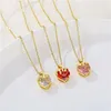 Colliers pendentifs pour femmes, bijoux de fête, chaîne de clavicule pour accessoires, collier de couleur or en Zircon rouge en forme de cœur de qualité supérieure