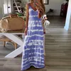 Casual Dresses Stylish Bar Women's Summer Spaghetti Straps Striped Printed Long Sexy V Neck Maxi Dress Female Clothing Vestidos