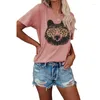 Women's T Shirts Women Basic Graphic Short Sleeve T-Shirt Glasses Bear Casual Loose Fit Tunic Top