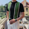 T-shirt da uomo Camicia lavorata a maglia semi dolcevita colorata Autunno T-shirt a righe multicolore grande da uomo Slim Fit Fancy Male Pull Homme Outfit