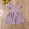 Filles Robes Enfant Enfant Bébé Fille D'été Volants Manches Coton Lin Fête Enfants Casual Bouton Poche Robe D'été Vêtements 230329