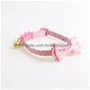 Dog Collars Leashes Pet Collar Triangle Scarf Bow Series Small Flower Saliva Towel With Bell Smalls And Medium Dogs Pu Material Dr Dhuem
