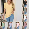 Camicette da donna Top estivo da donna Tinta unita scollo a V maniche corte T-shirt da donna di media lunghezza scava fuori camicetta allentata Bubble