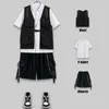 Herrspåriga Houzhou Techwear Men's Shorts Set Tank Top Men Cargo Punk Rave Vest Male Shirt Streetwear Hip Hop Hippie Men kläder Pockets W0329