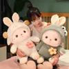 Kawaii transformeer konijn poppen pluche speelgoed schattige olifant piglet dinosaurus lam transformeer pop kinderbed metgezel pop
