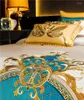 Bedding Sets Gold And Blue Embroidery Satin Comforter Cover 4/6/10Pcs Set Quilted Cotton Bedspread Flat/Fittedsheet Square Pillocases