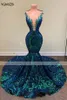 Grüne funkelnde Pailletten-lange Meerjungfrau-Abschlussball-Kleider ärmellose afrikanische schwarze Mädchen-Meerjungfrau-formale Abend-Gala-Kleider Gewohnheit