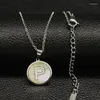 Pendant Necklaces Fashion P Round Shell Stainless Steel Necklace For Women Small Silver Color Pendants Jewelry Joyas N18639S07