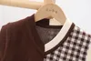 Waistcoat Colorblock Plaid Sweater Tank Boy Girl Toddler Kid Baby Spring Autumn Sweater V Neck Knit Top Fall Fashion Vest Knitwear Clothes 230329