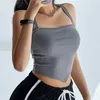 Women's Tanks Camis Woman Knitted Crop Tops Y2k Sexy Cross Halter Corset Bustier Camisole Backless Halter Top Streetwear Slim Fit Cut Out Front Tops P230328