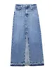 Skirts Blue Denim Front Zip Sew Maxi Skirt Women's Fashion High Waist Long Skirts Spring Women's Fashion Street Buttons Skirt 230329