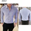 Herren Freizeithemden Korea Stil Hübsche Mode Herrenhemden Button Down Slim Fit Langarm Gestreifte Hemden Asain Größe 230329