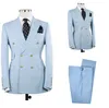Herenpakken Blazers 2023 Spring Sky Blue Men Slim Fit 2-delige/dubbele rijzers Blazer Mens kleding/bruiloft Bruidegom Kostuum Homme/Male Set SU