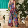 Women's Jumpsuits Rompers Women's ethnic style jumpsuit Summer coat Multi color square neckline Sleeveless casual jumpsuit with pockets suitable for girls 230329